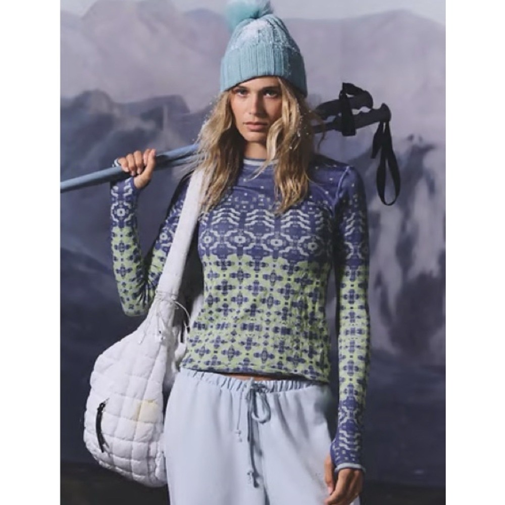 NWT Free People Movement Myoko Jacquard Base Layer Top L Ski Après